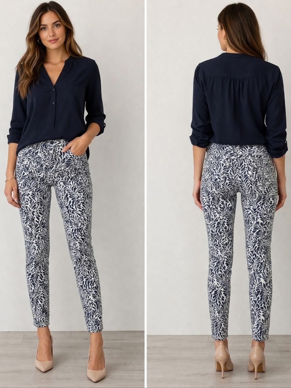J.Crew Toothpick Skinny Jeans Fern Print Blue White Mid-Rise Womens 27 / 4